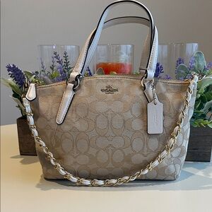 COACH F57830 Mini KELSEY Satchel Crossbody Outline Canvas Jacquard Tan Handbag